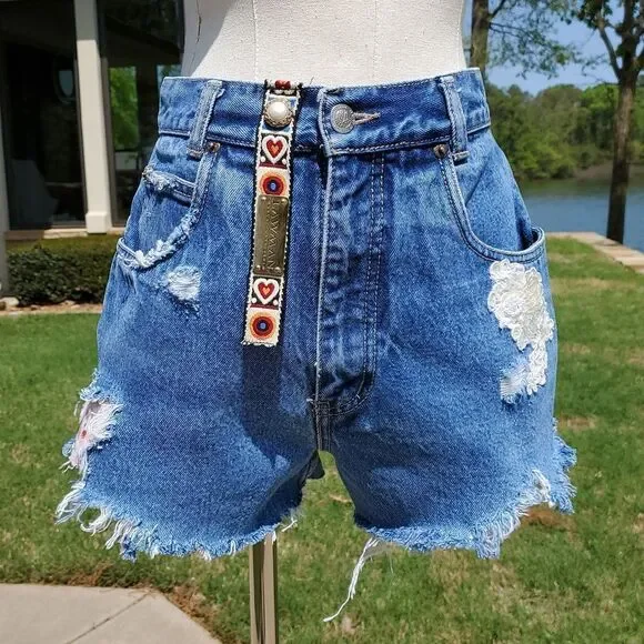 NEW HEY SUE! UPCYCLES DROPPING SOON!! Lawman Upcycled Shorts Denim Jean - Picture 1 of 9